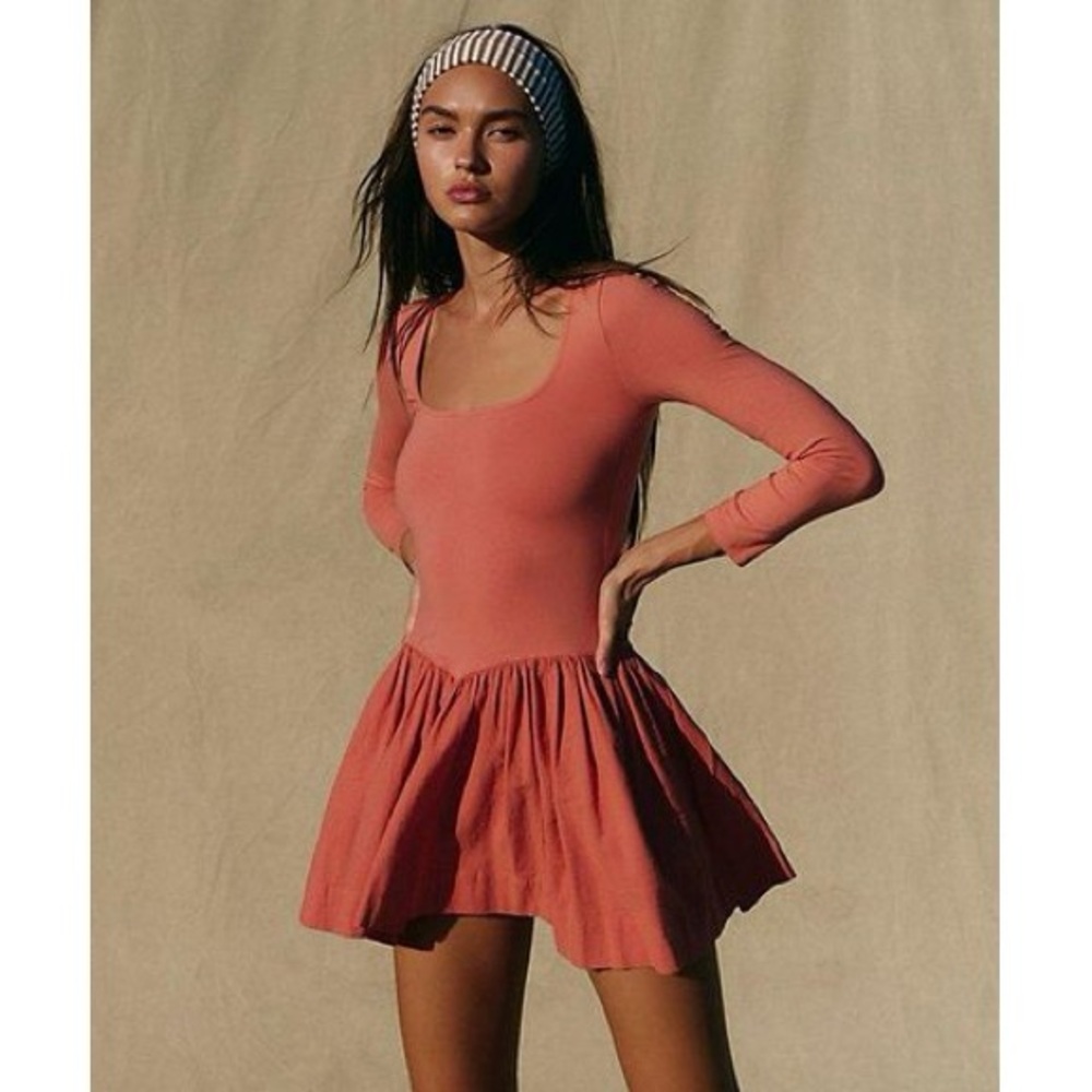 Free People Coral Long Sleeve Mini Dress